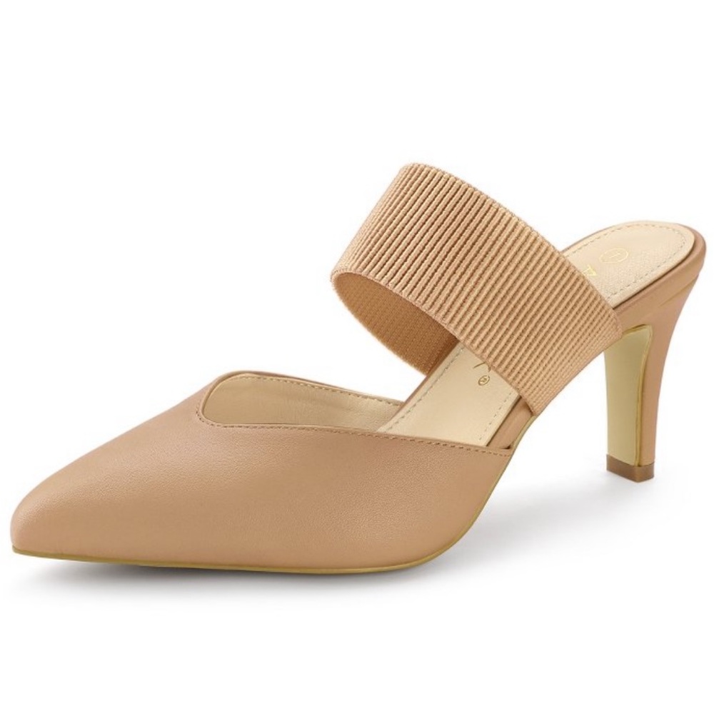 NWOT! Allegra K Women's Pointed Toe Elastic
Strap Stiletto Heels Mules Nude 5.5